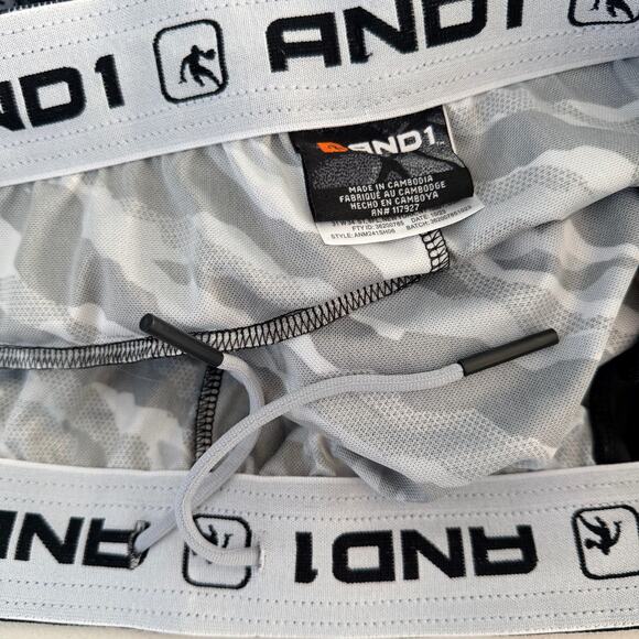 And1 Offense Shorts Mens 3XL Black Camo Print Shiny 8" Inseam Drawstring - Picture 5 of 7